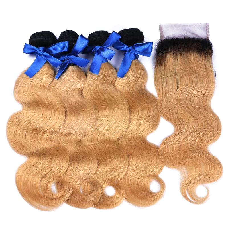 Оптовая Бразильского Виргинские Ombre Волос Weave С Закрытие Lace Closure Человеческих