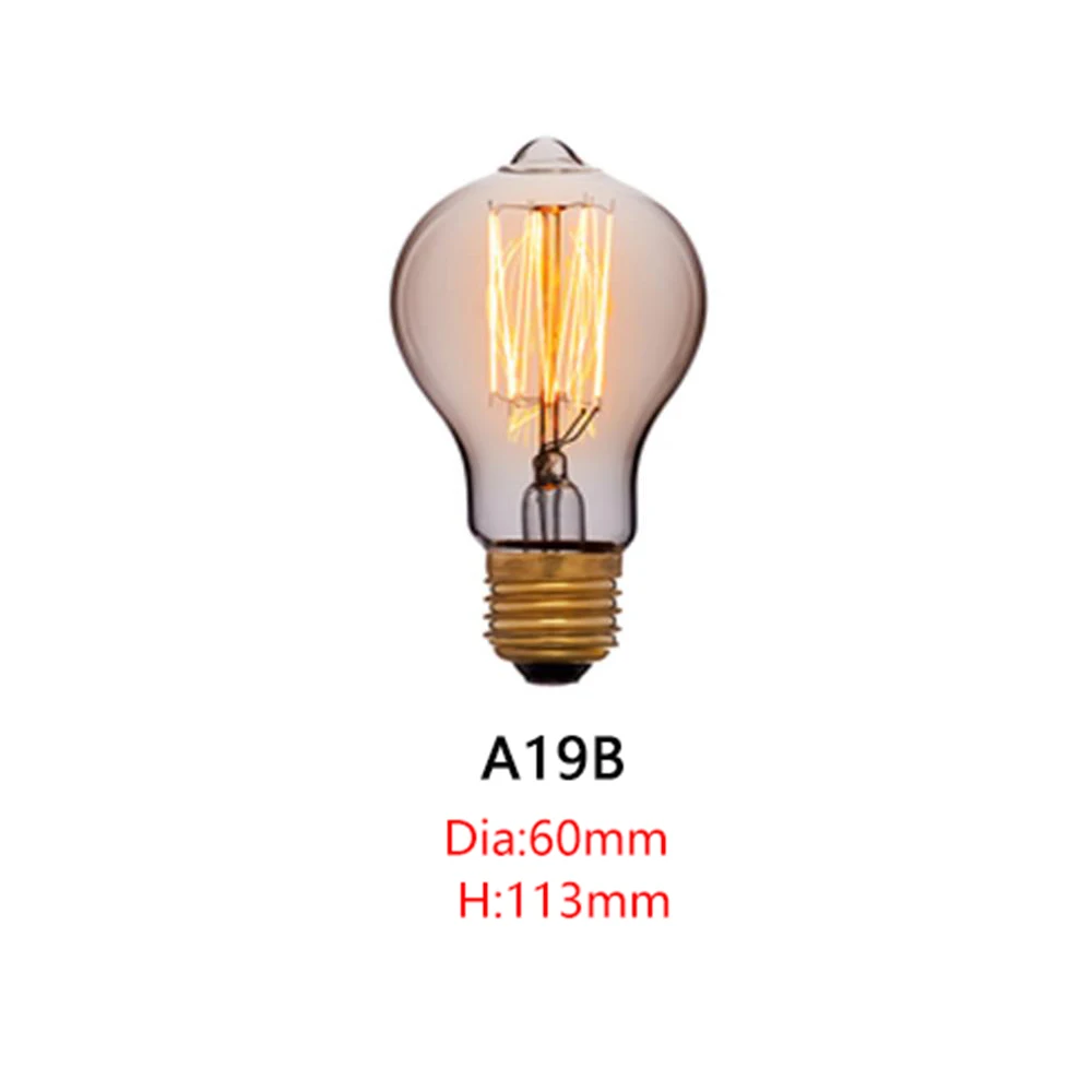 A19B E27 Bulb E27 ретро лампы Эдисона 220 В 40 Вт ST64 G95 T10 ампулы Винтаж лампа Эдисона лампа накаливания Светильник лампы арт-деко - Цвет: A19B E27 Bulb