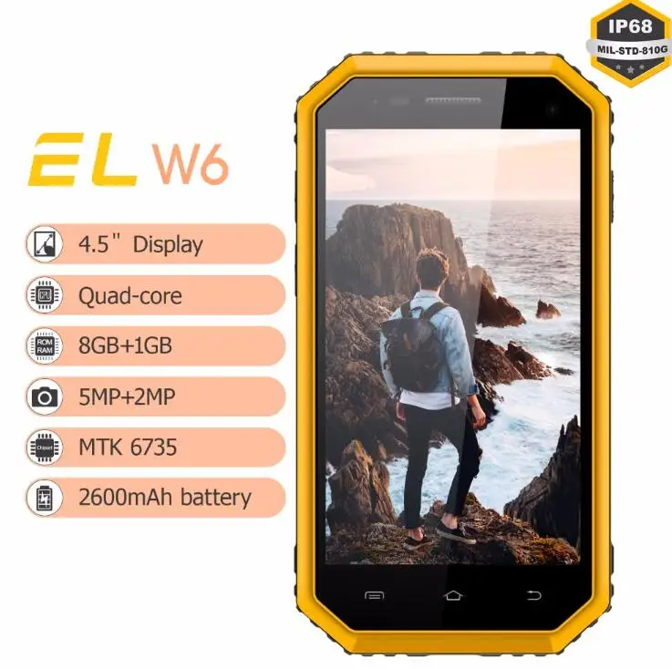 Русский корабль E & L EL W6 4 5 дюймов 4G LTE MTK6735 четырехъядерный IP68 прочный