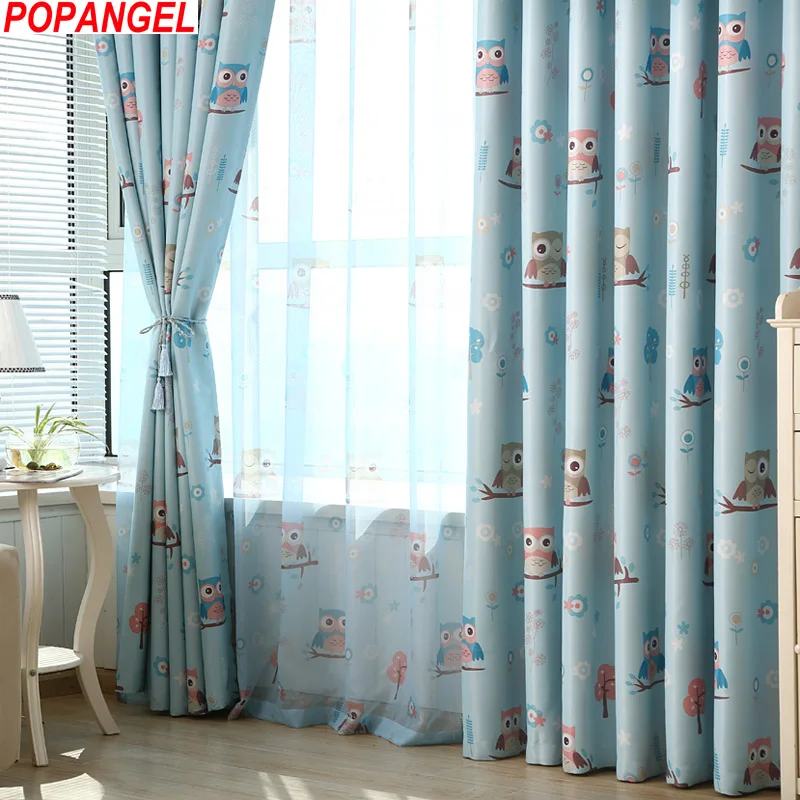 Затемняющие шторы Popangel из экологичного материала с рисунком мультяшной совы