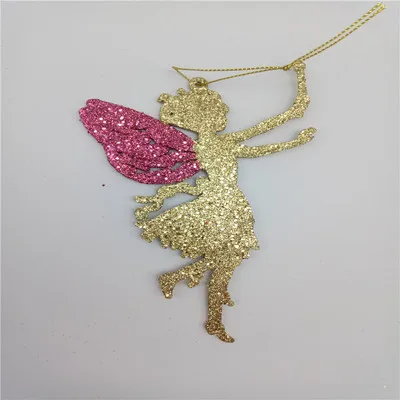Golden-Pink Украшения для рождественской елки Размер 14x9 см пять цветов в форме ангела Рождественское украшение блестящая пудра Подвеска для рождественской елки 10 г - Color: Golden-Pink