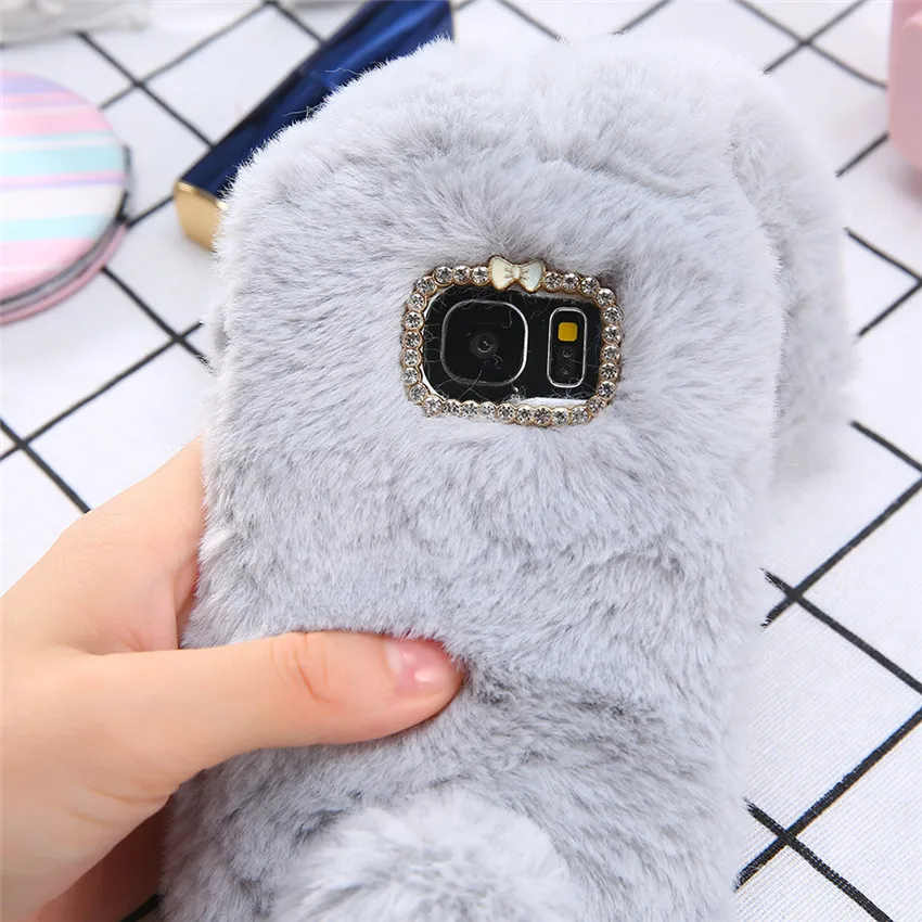 Зимний теплый чехол с заячьими ушками для Galaxy серии A J, плюшевый пушистый чехол для телефона s для samsung A3 A5 A7 J3 J5 J7 чехол