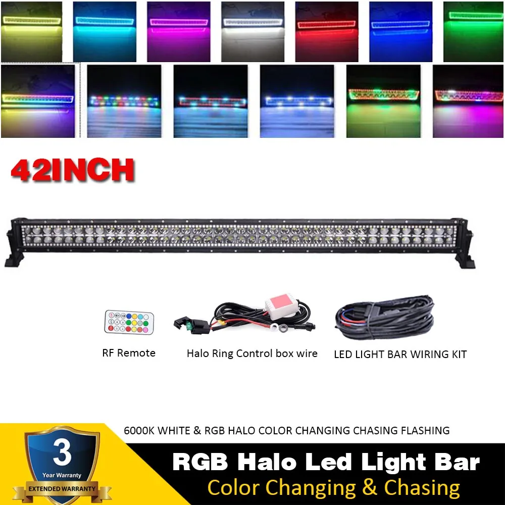 3 4 14 20 22 32 42 50 52 дюймов RGB погоня Halo светодиодный светильник бар внедорожный рабочий светильник Многоцветный Для Джип Лодка Автомобиль Грузовик 4x4 внедорожник ATV - Цвет: 42inch with Wiring