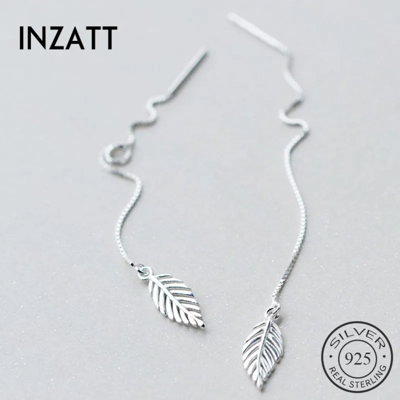 INZATT, настоящее 925 пробы, серебряная цепочка, с кисточкой, элегантные листья, Висячие серьги для женщин, милые, вечерние, минималистичные, хорошее ювелирное изделие, подарок