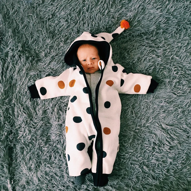 Newborn Baby Romper Kid Jumpsuit Hooded Infant Outfit Clothes Long sleeve Polka Dot Rompers Overalls of Toddler body suit 2021 |