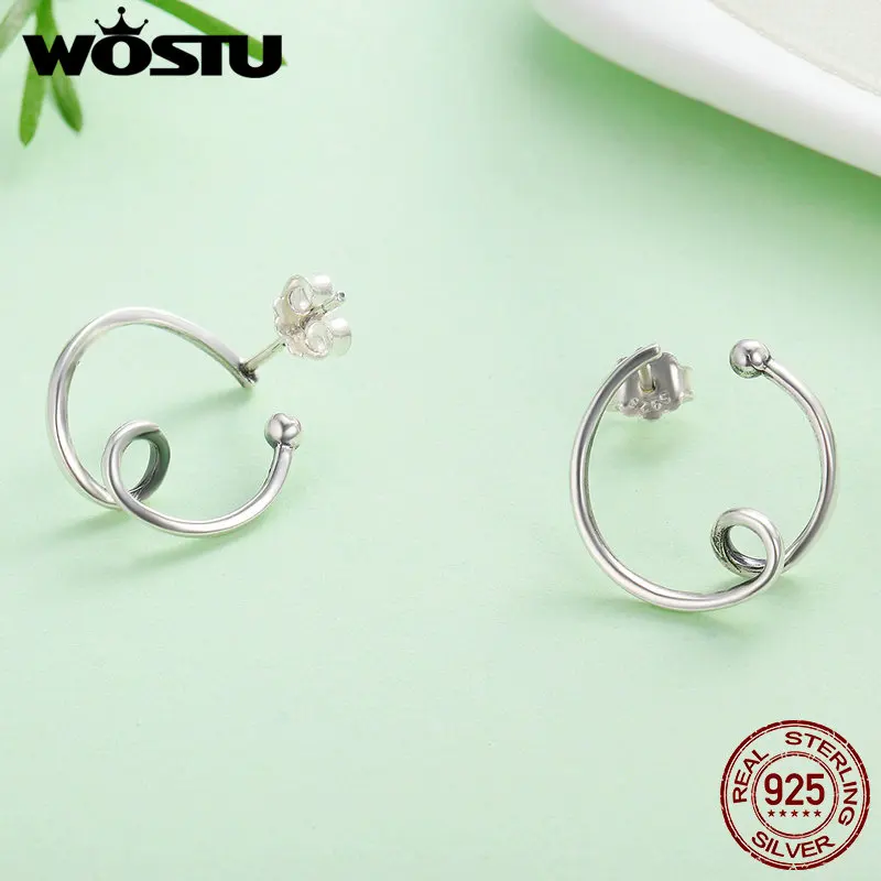 Дизайн WOSTU 100% стерлингового серебра 925 минималистичные изогнутые серьги-гвоздики