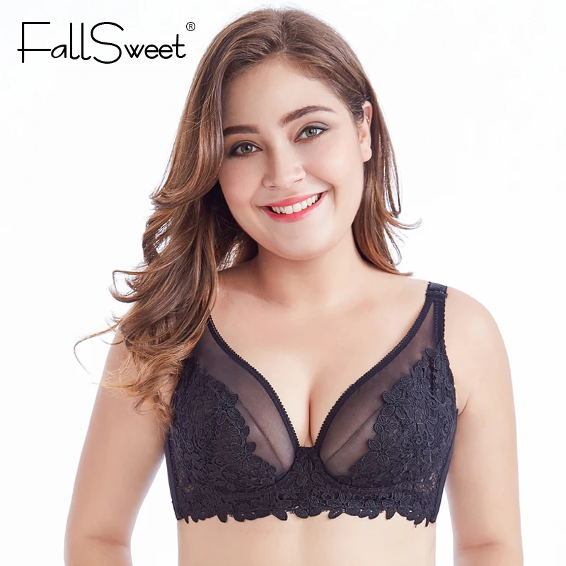 FallSweet Бюстгальтеры размера плюс супер тонкие кружевные бюстгальтеры для женщин с