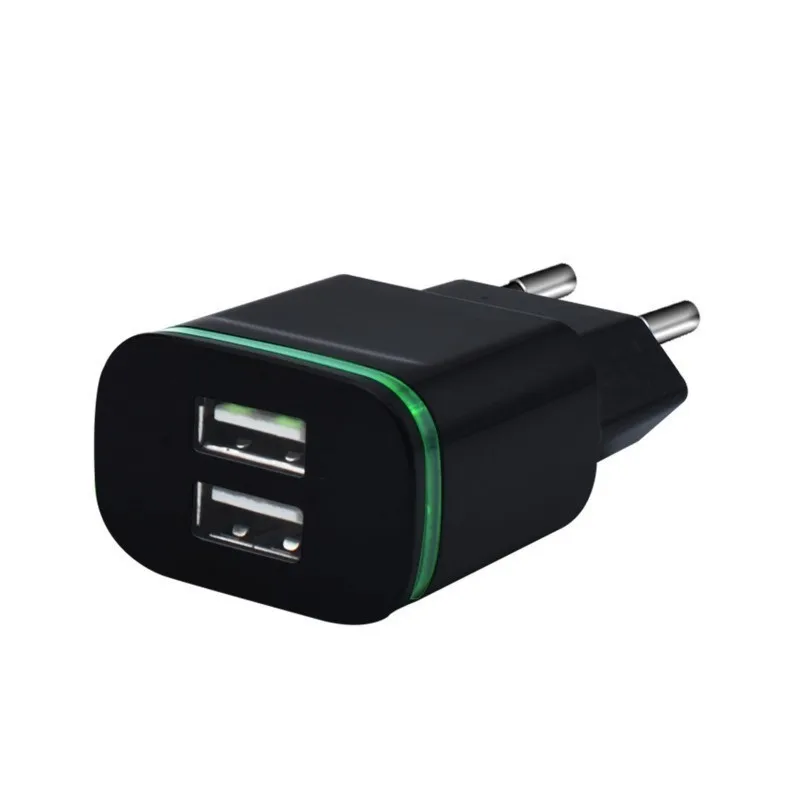 Black 5V 2A EU штекер светодиодный светильник 2 USB адаптер для мобильного телефона настенное зарядное устройство микро данных Быстрая зарядка для iPhone 5 6 iPad samsung - Тип штекера: Black