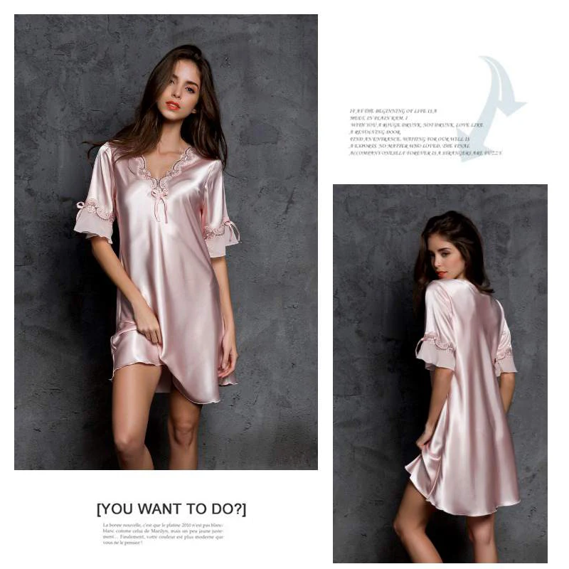 Ультра-тонкие шелковые пижамы сексуальная ночная рубашка женская Большой