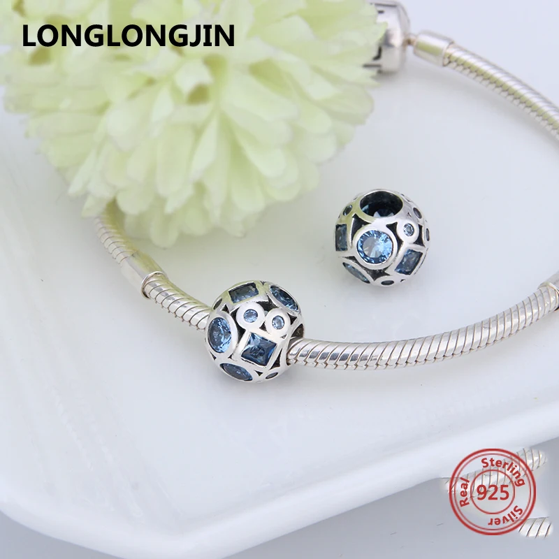 Роскошные серебряные Талисманы 925 синий cz Essence Collection Бусины Fit Пандора браслет