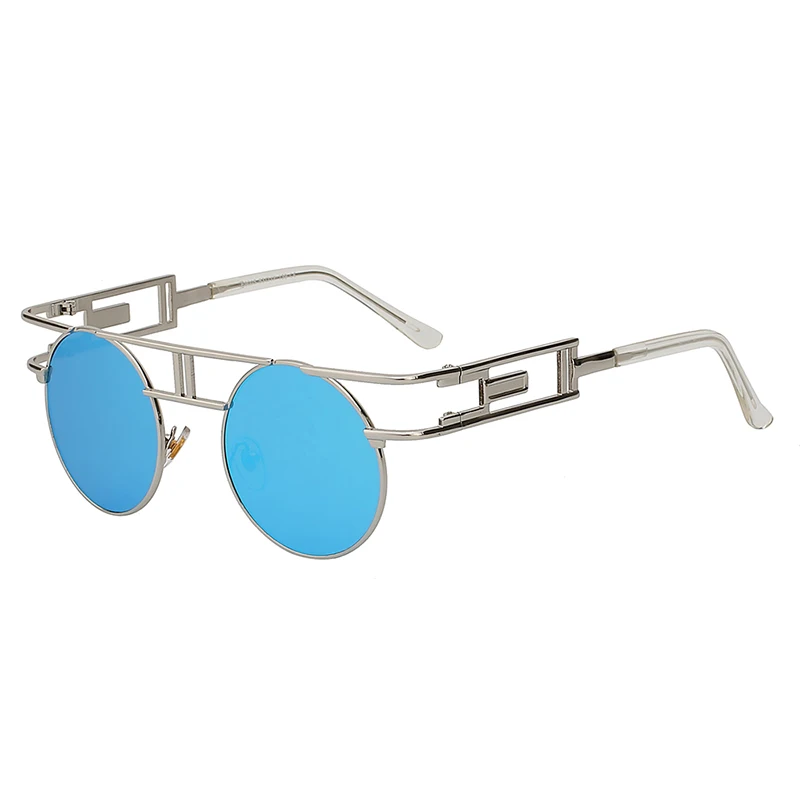 Silver w blue mirror Стимпанк круглое солнцезащитное стекло es для женщин и мужчин покрытие солнцезащитное стекло вдохновленное уникальное 80 ретро стекло es для женщин и девочек Feminino - Цвет линз: Silver w blue mirror