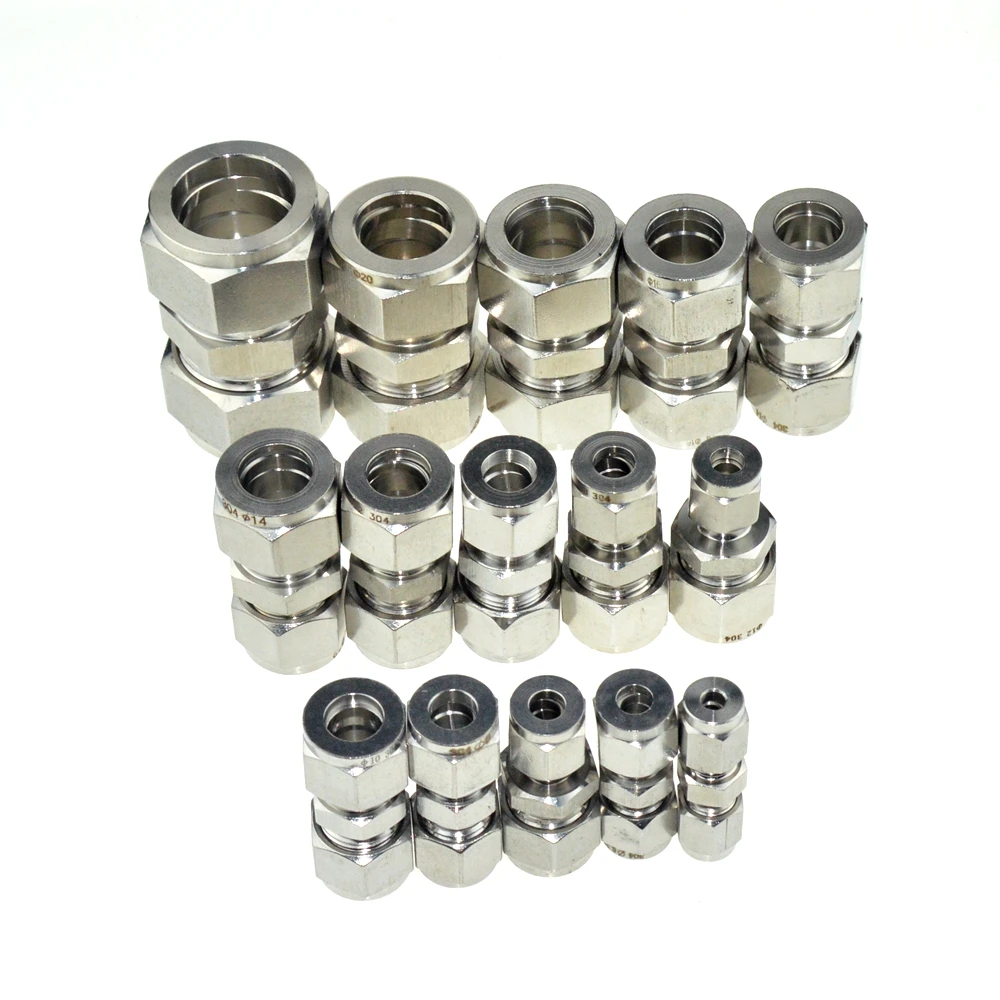

2Pcs 10mm-12mm Double Ferrule Tube Straight Compression Fitting Coupler SS Pipe Connector Stainless Steel 304