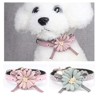 fabric flower leather dog collar pet cat bow tie lovely neck strap blue pink bowknot cute for small middle chihuahua teddy