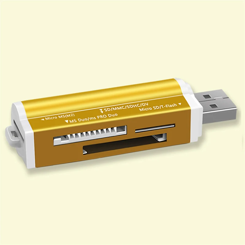 Мода многофункциональный 4 в 1 USB 2.0 High Speed Алюминий сплав Картридер для SD/TF/RS MMC/MS Micro