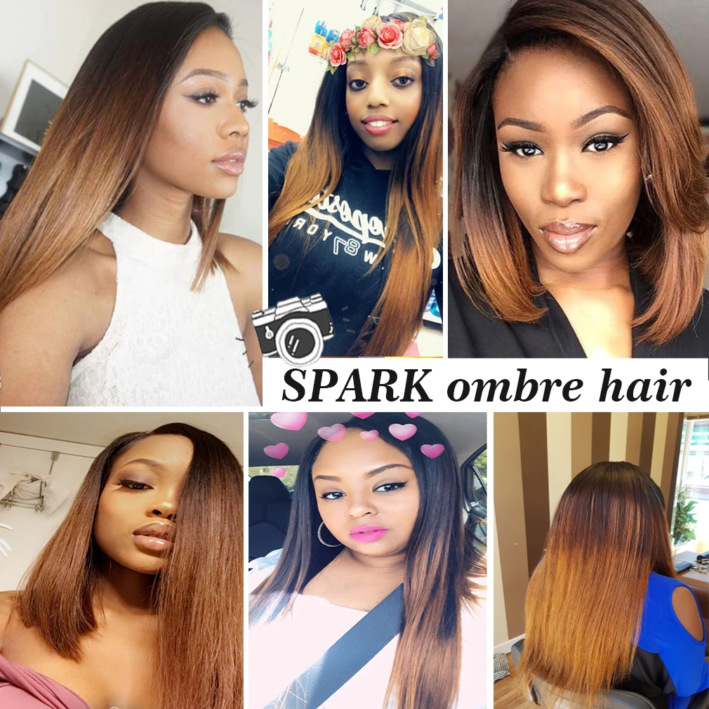 Spark Ombre 3/4 пучки с закрытием перуанские прямые человеческие волосы пучки с кружевной застежкой Средняя/свободная часть парик из волос Реми