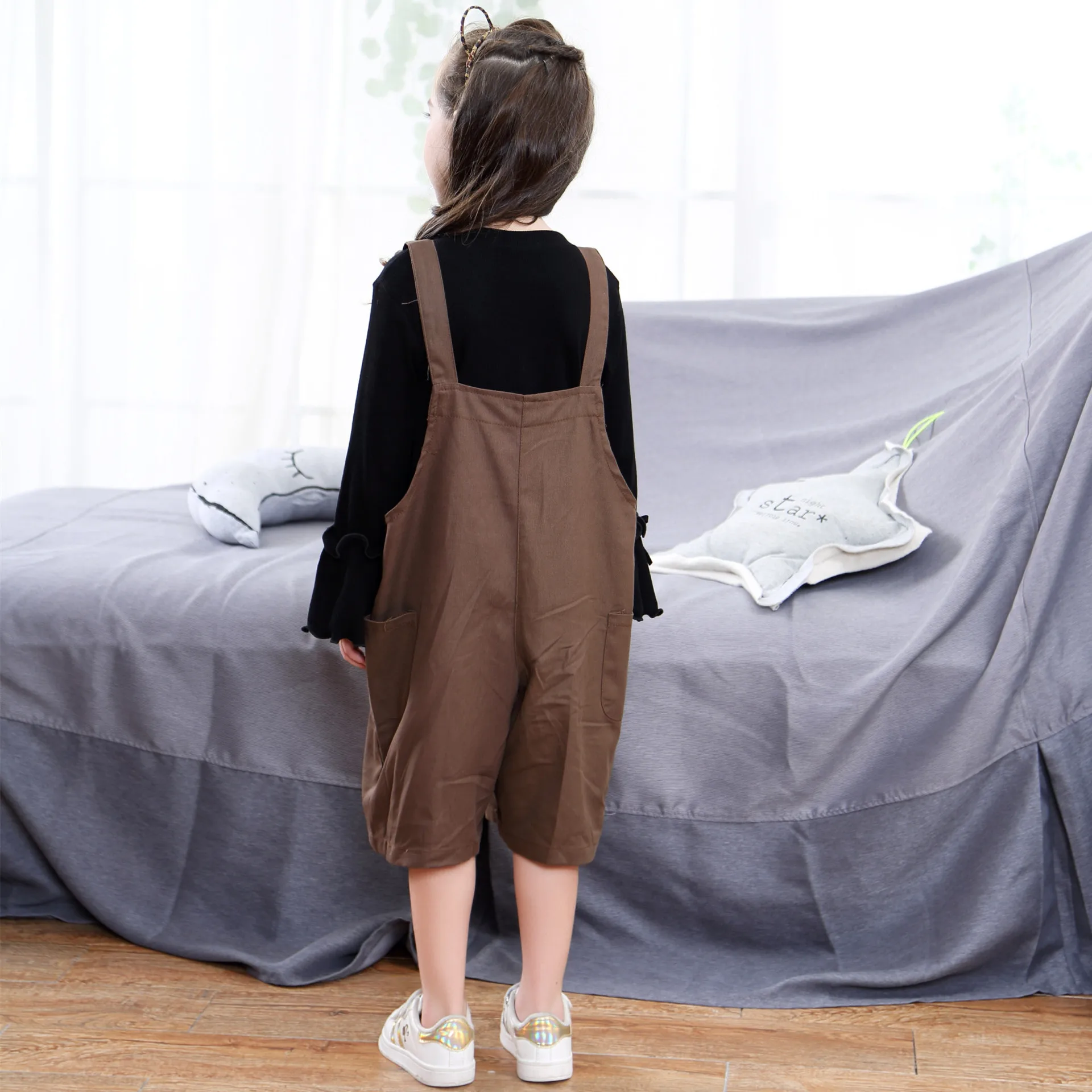 Дети девочки общая коричневый комбинезон детские штаны для маленьких девочек