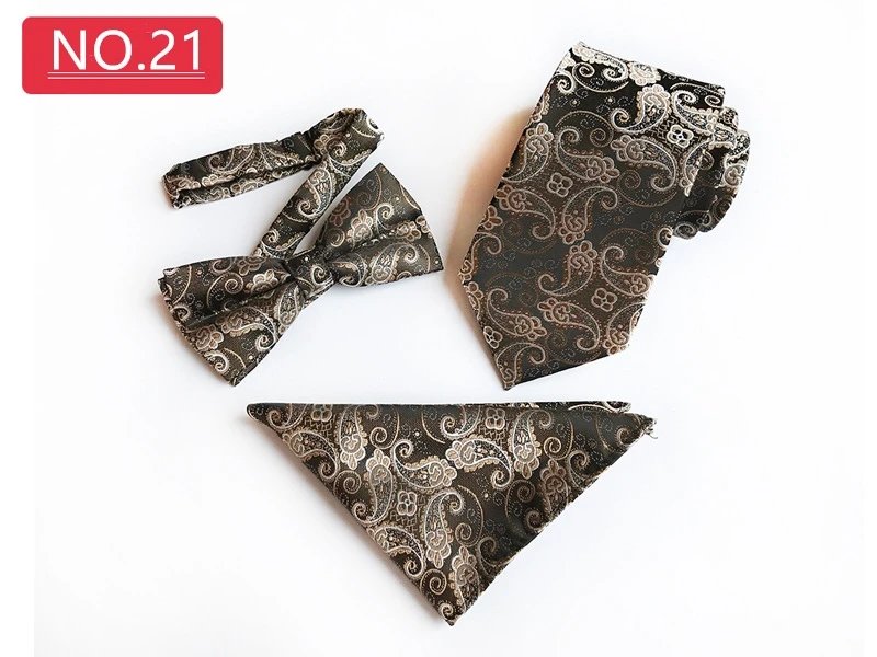 Charm Dark Blue Background Purple Paisley Ties&Bow Tie&Hanky Set Luxury Purple Jacquard Wedding Gift