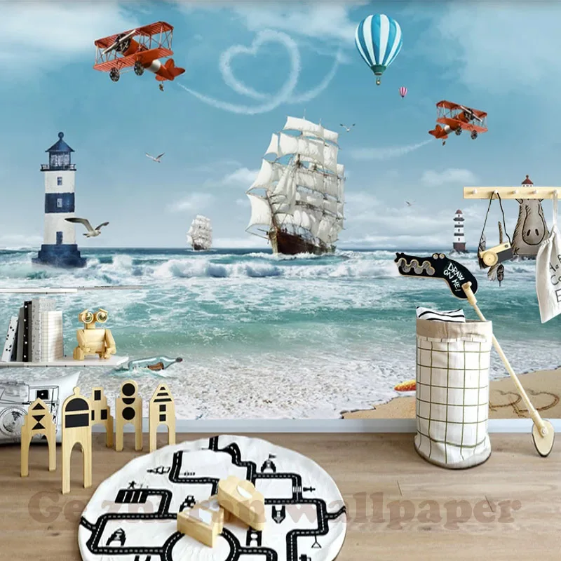 Пользовательские 3D обои для детской комнаты стен мультфильм парусник ребенок