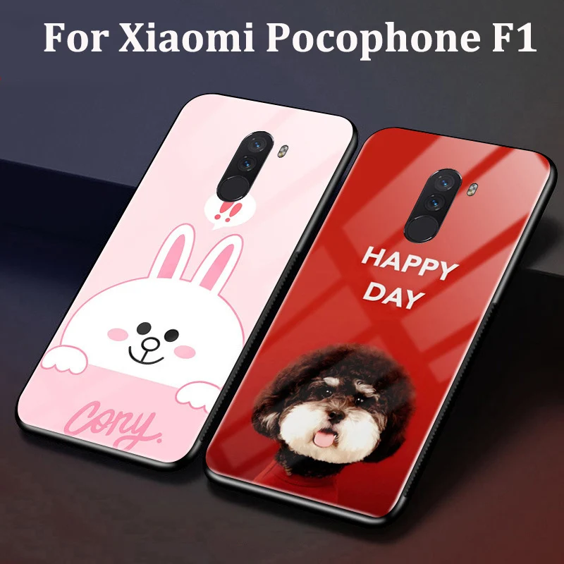 Чехол для Xiaomi Pocophone F1 Poco чехол Lucky cartoon cat из закаленного стекла телефона