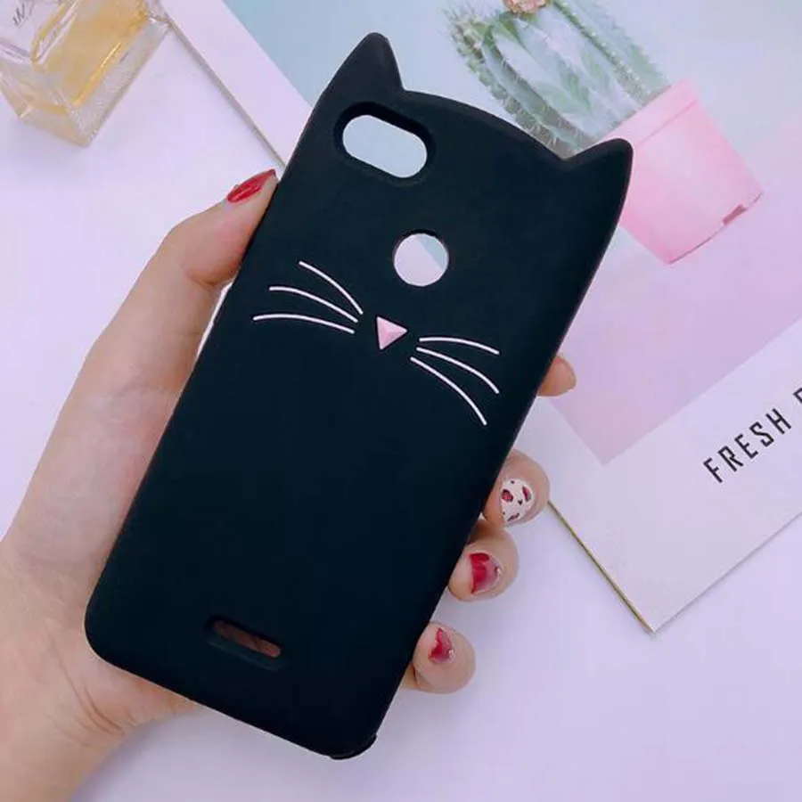 Милый мягкий силиконовый чехол с 3D рисунком кота розового и черного цвета для Sony