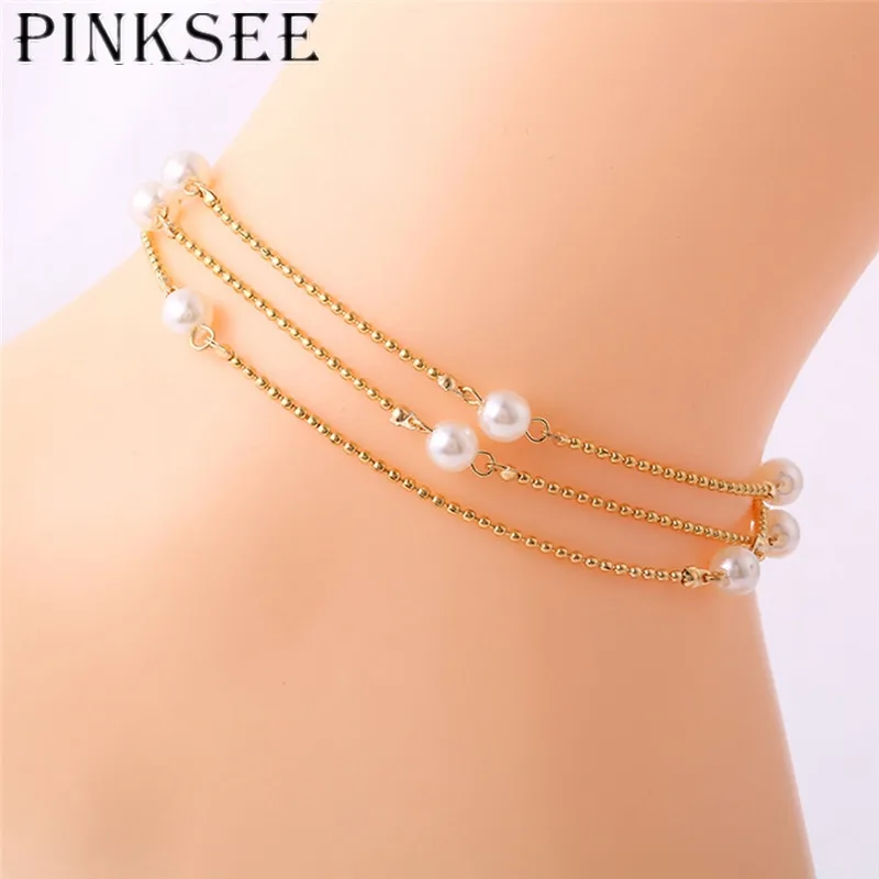 Винтажные очаровательные ножные цепочки PINKSEE браслеты золотого и серебряного