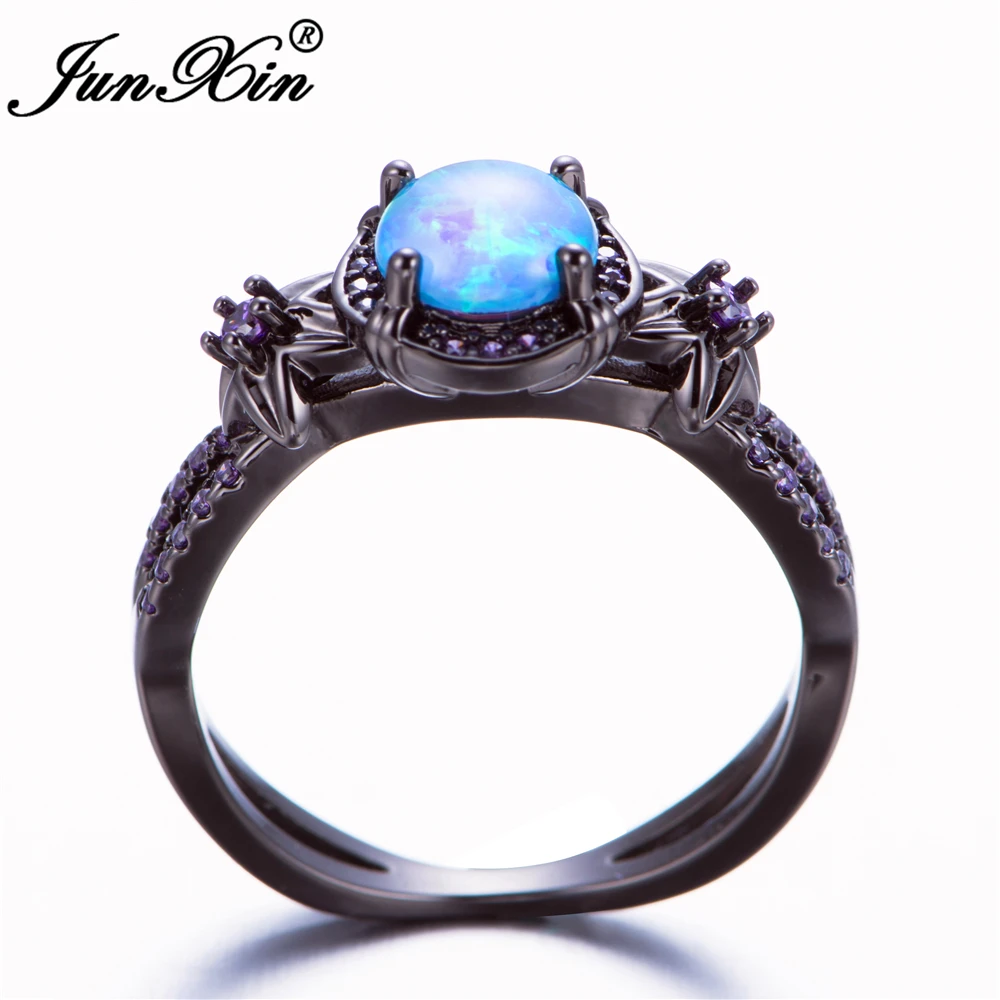 Женское кольцо JUNXIN с голубым огненным опалом Брендовое модное фиолетовое из