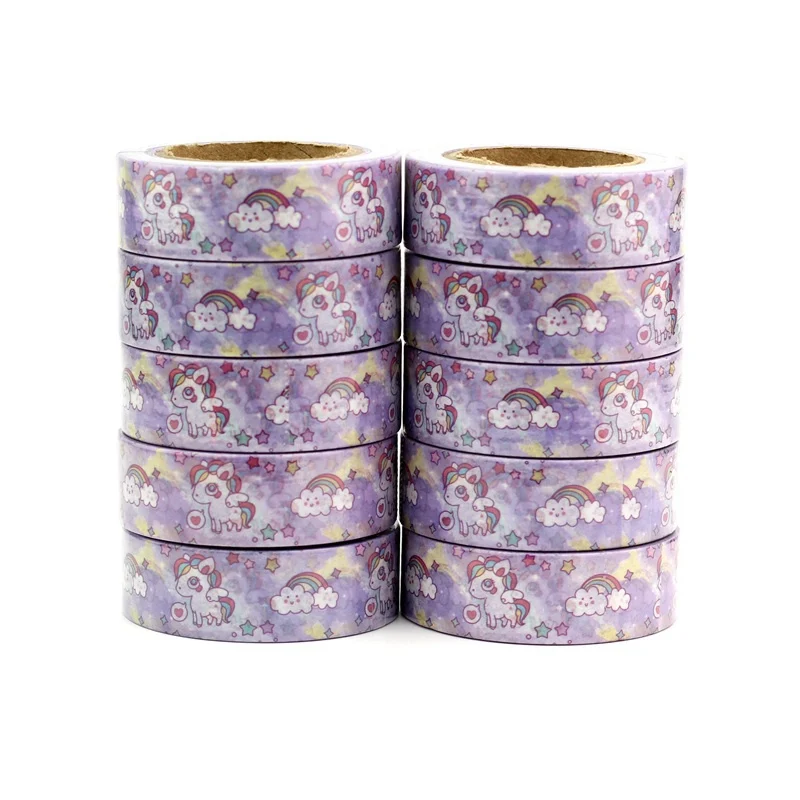 

10pcs/lot Decor Japanese Washi Tape Unicorns Set 1.5cmx10m Custom Print Scrapbooking Masking Tape Adhesive Paper Tapes wholesale