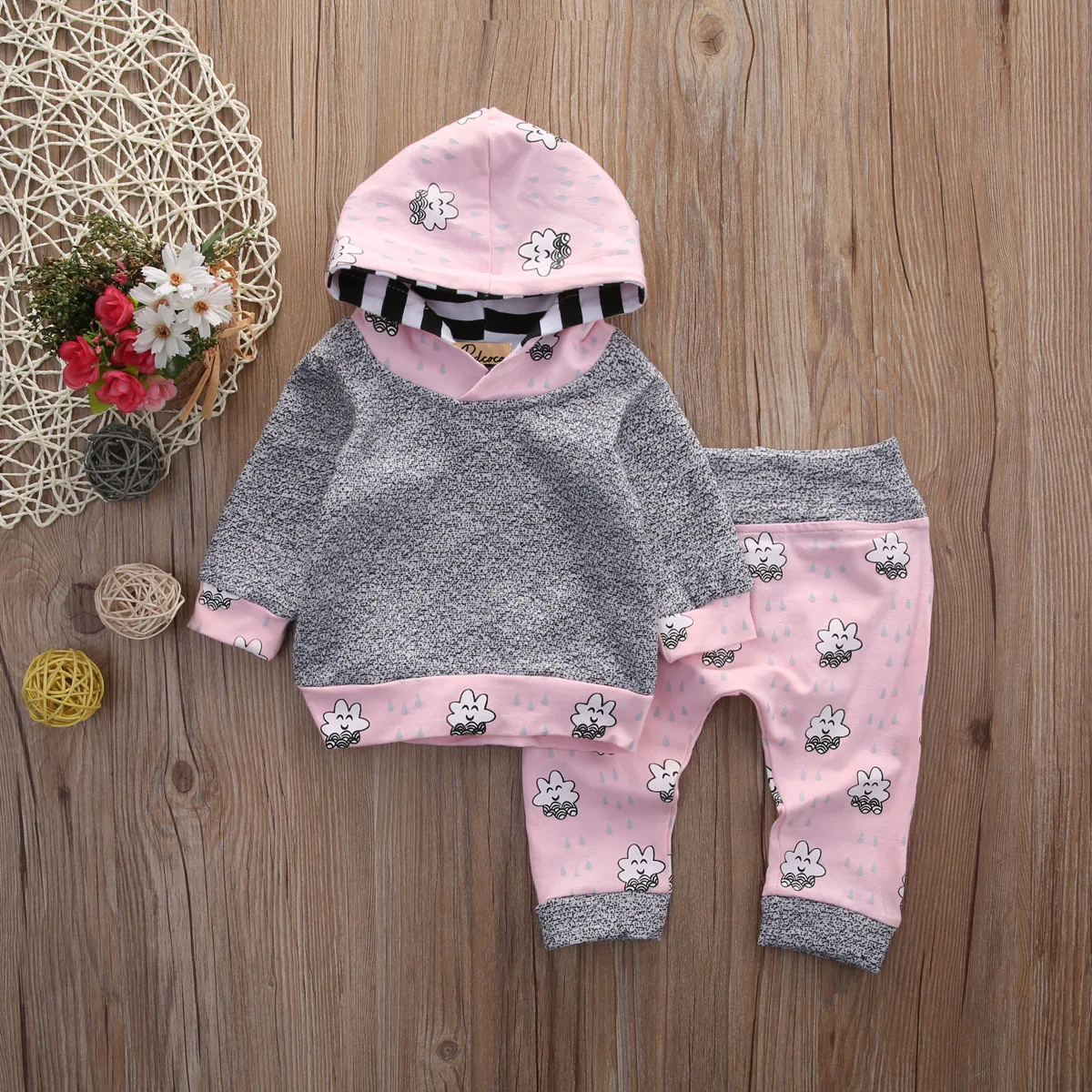 US STOCK toddler Newborn Baby Boys Girls printed Clouds Hoodie long sleeve coat Tops and floral Pants Set Outfit for baby | Детская
