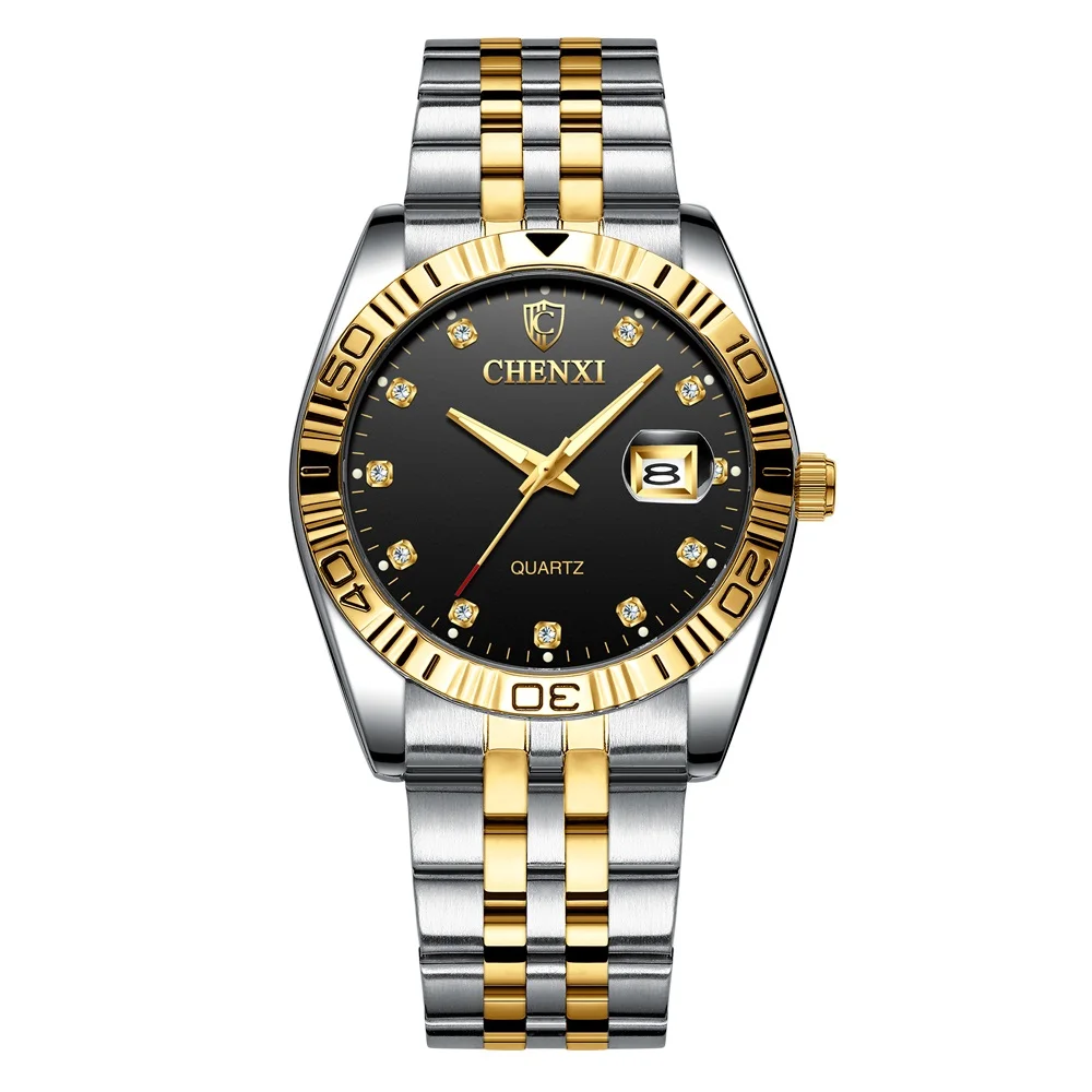 Women Silver Black CHENXI женское платье часы золотые нержавеющая сталь наручные часы дамы Стразы модные кварцевые часы Relogio Feminino - Цвет: Women Silver Black