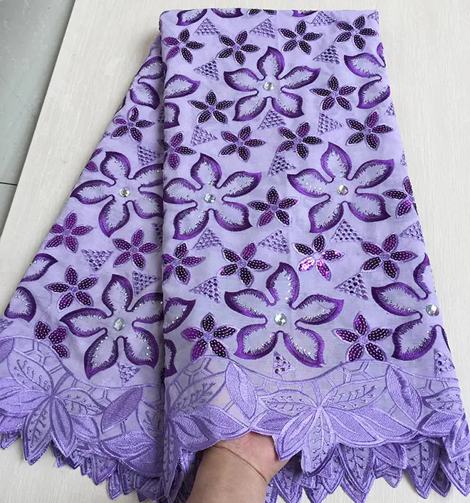 Lilac Мудрый выбор высокое качество вышивка африканская швейцарская вуаль кружево мягкий хлопок Нигерия швейная ткань с камнями 5 ярдов - Цвет: Lilac