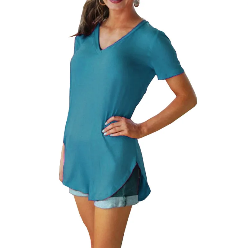 

Women Solid V Neck Short Sleeve Long Casual Big Size T-shirt Summer Plus Size Tee Shirts Female 4XL 5XL Tops Femme
