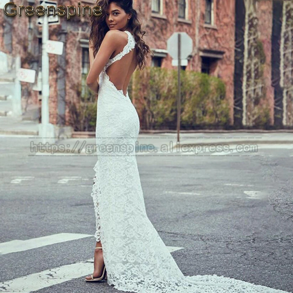 Винтажное кружевное свадебное платье русалки 2019 Vestidos de novia с открытой спиной
