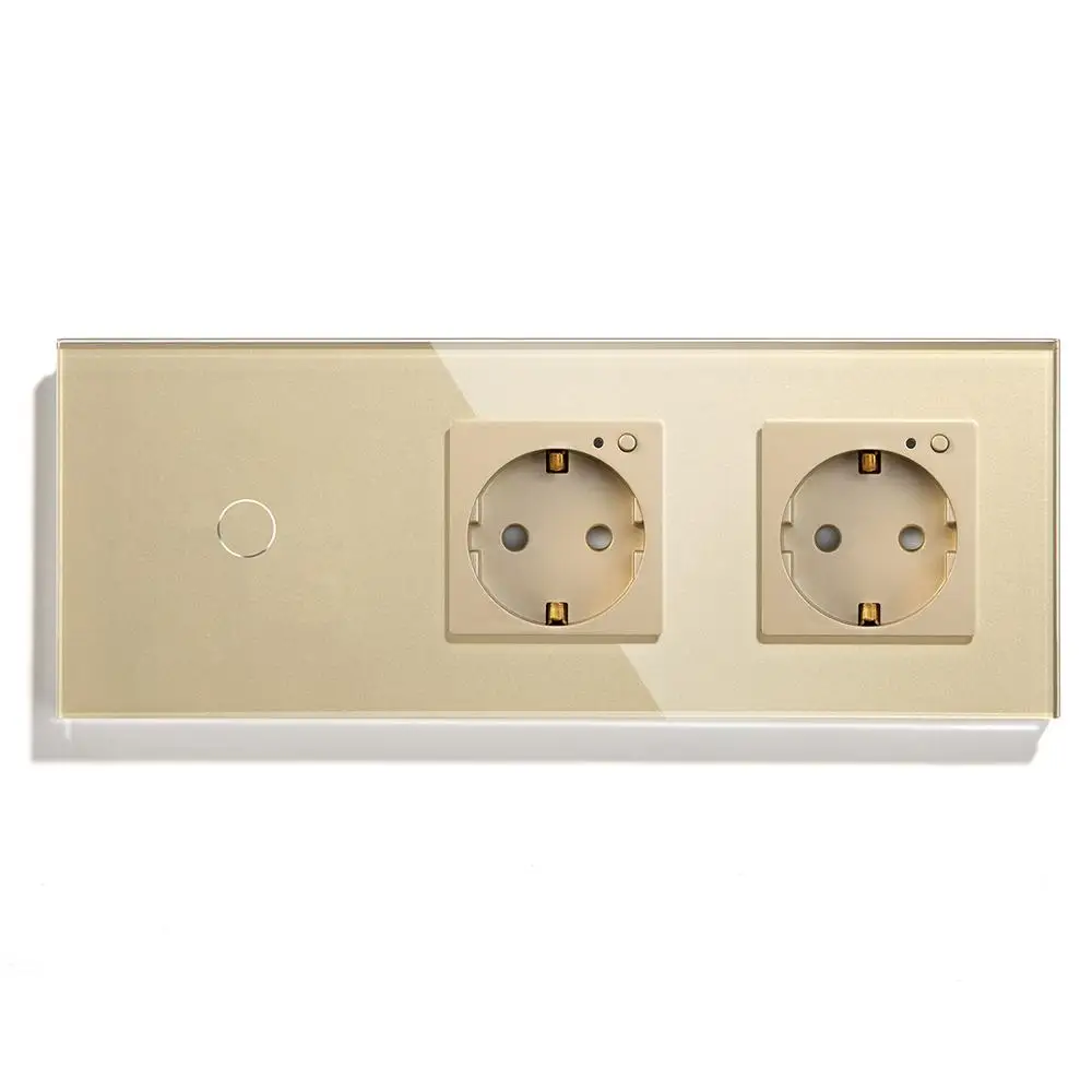 BSEED Двойной Wi-Fi ЕС розетки 1 комплект 1Way переключатель с белый черный Gloden Кристалл стекло панель управления Alexa Google, tuya