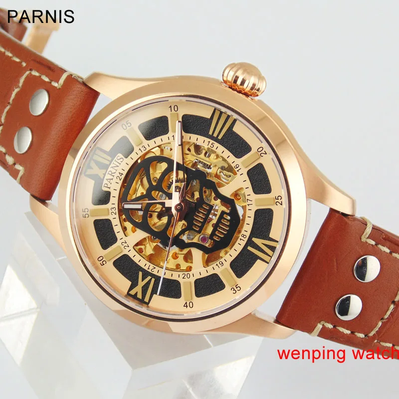 

Parnis Sapphire glass Hollow dial glass 45mm Miyota golden Automatic Movement Men's Watch 1806