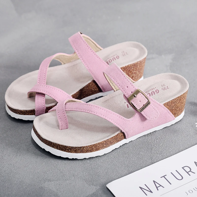 Женские шлепанцы на танкетке comagic повседневные Нескользящие Шлепанцы из нубука