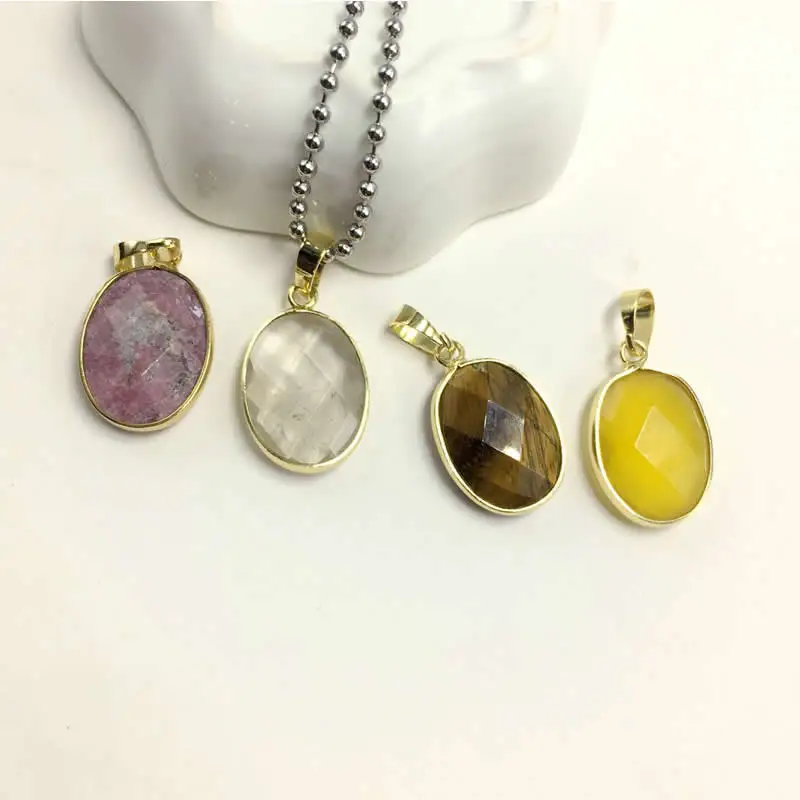 

16x22MM Hot Sale!Fashion Oval Cutting angle Tiger eye Onyxl Stone Carnelian Crystal Druzy Charm Pendant For Best Friend Gift