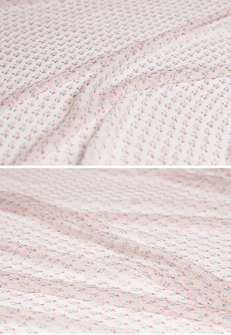 Перламутровый шелк, розовые маленькие цветы, с принтом, морщинка, шифон, шелк тутового шелкопряда, материалы, летнее платье, сделай сам, одежда, ткань