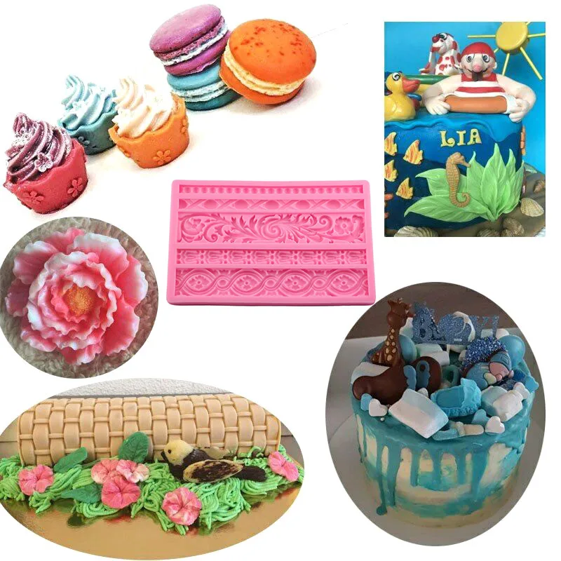 Барокко рельеф границы торт плесень силиконовые украшения торта помадные