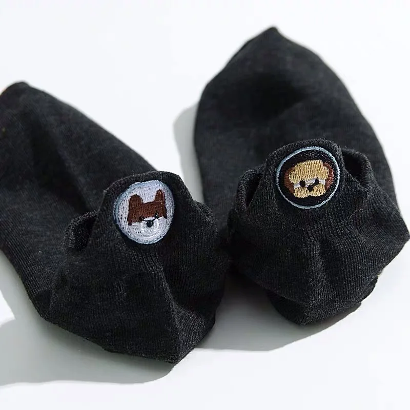 hei Japanese Kawaii Embroidered Expression Funny Socks Women Happy Fashion Ankle Women Cotton Puppy Bear Boat Summer Cute Fuzzy Sock - Цвет: hei