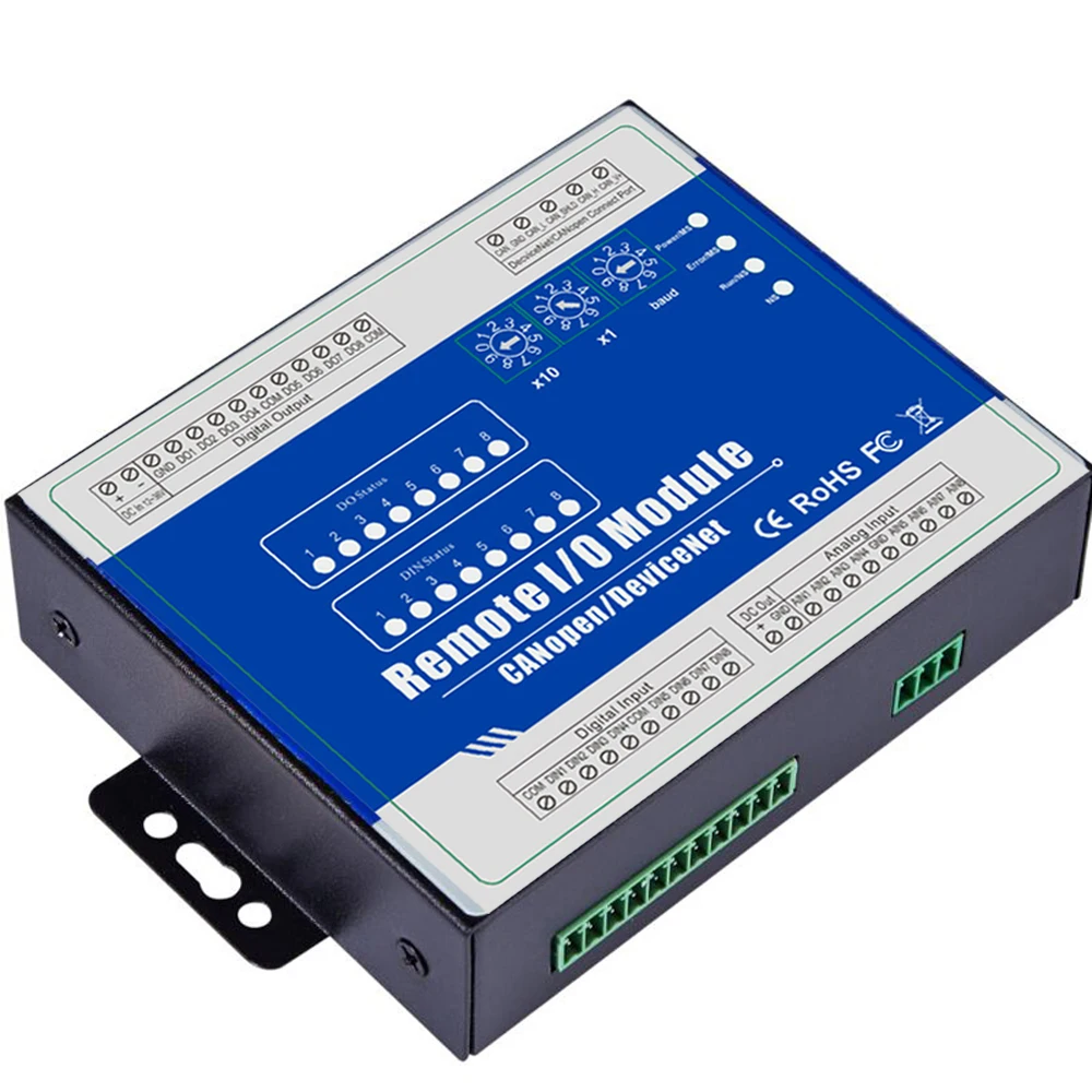 

PLC Remote I/O Module with CANBus interface supports standard DeviceNet Protocol 8 Analog inputs supports 0~5V,0~10V,0~20mA