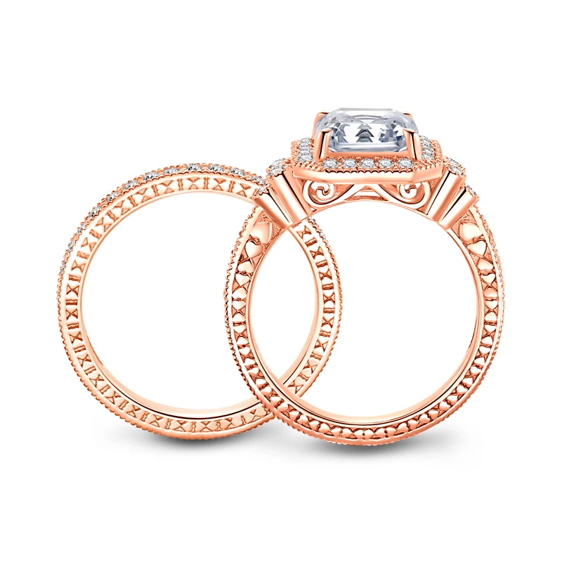 AINUOSHI 3 карата огранка камня «asscher Cut» Halo Кольцо Набор обручальное кольцо с искусственным бриллиантом Свадебный набор серебряных колец ювелирные изделия для женщин