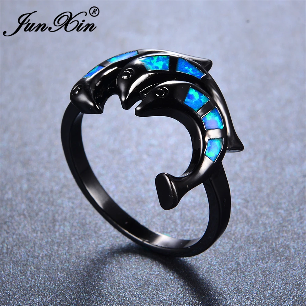 Мужское и женское кольцо JUNXIN винтажное Золотое с синим огненным опалом подарок