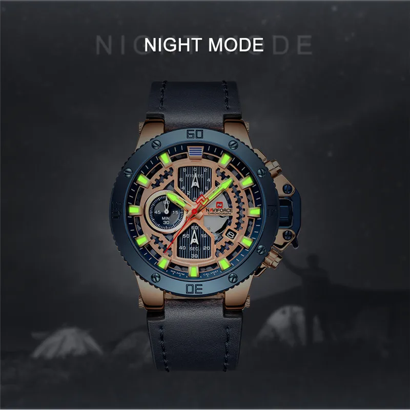 Мужские часы NAVIFORCE от ведущего бренда, роскошные спортивные часы с хронографом, военные армейские наручные часы, кожаные кварцевые мужские часы 9159