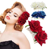 1pcs white red rose flower hair combs for bridal fashion handmade wedding jewelry women prom headpiece charm hair accessories