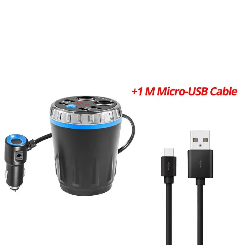 blue and cable Onever 5V 3.1A 4 USB расширенное автомобильное зарядное устройство на заднее сиденье, автомобильная чашка, Электронная зажигалка, разветвитель, планшет, двойная зажигалка - Название цвета: blue and cable
