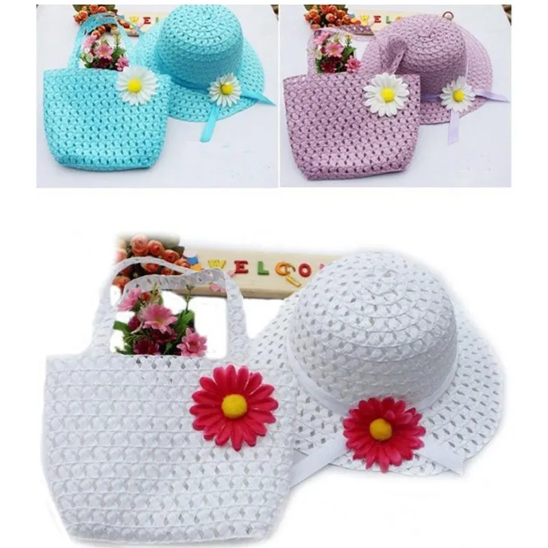 Соломенная шляпа от солнца с широкими полями и сумочкой для маленьких девочек 2 5