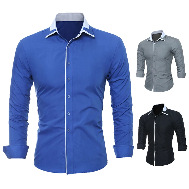 Brand 2018 Fashion Male Shirt Long-Sleeves Tops Simple Solid Color Generous Mens Dress Shirts Slim Men 3XL | Мужская одежда