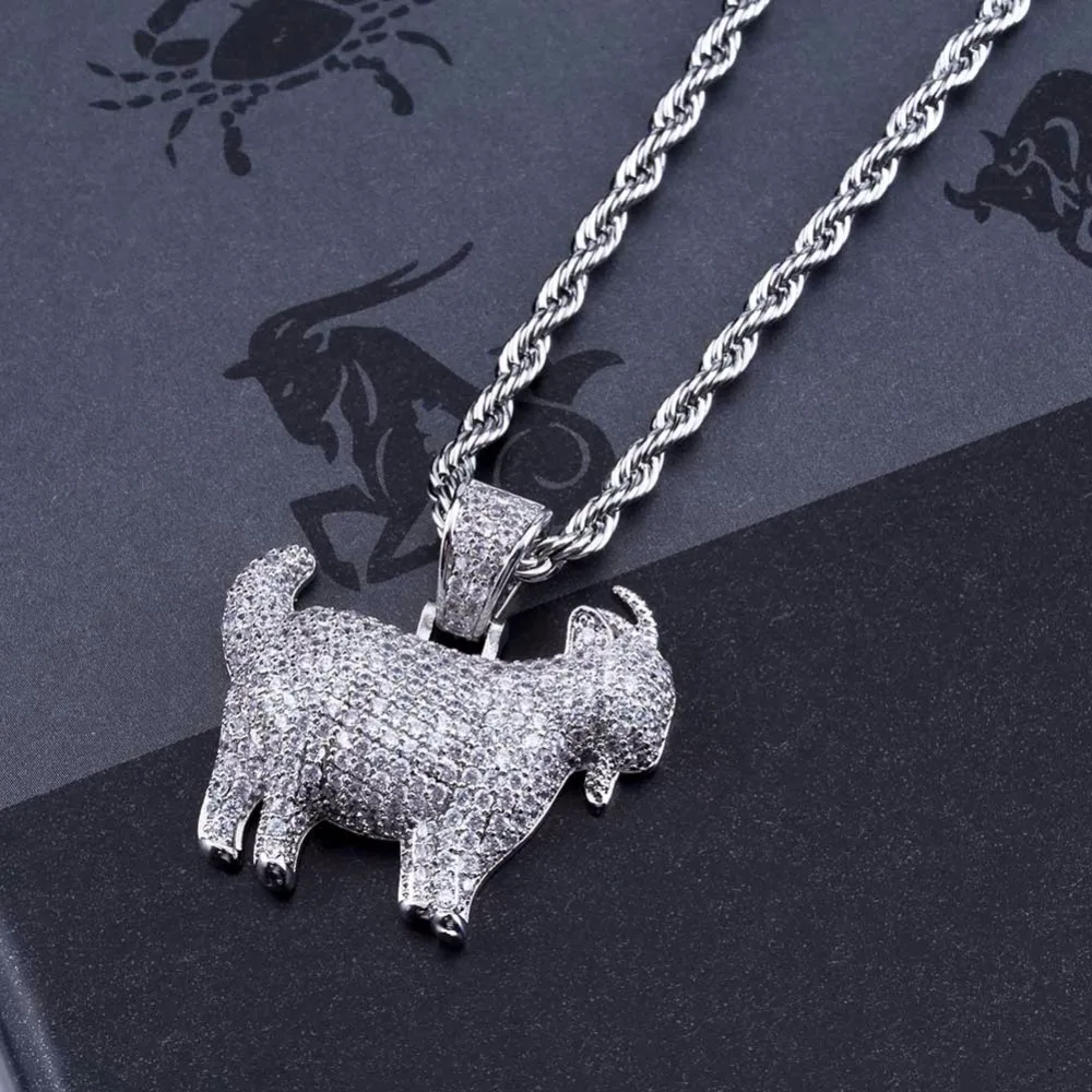 AAA+ циркон Bling лед из козлиная, Овечья ожерелья с подвесками золотые Цвет Медь Для мужчин хип хоп ювелирные изделия с 24 дюйма витая Цепочка