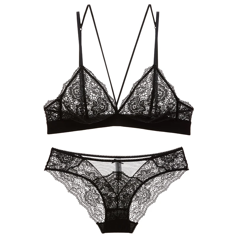 CINOON Women Sexy transparent Lingerie Set lace Hollow Out Floral ultra-thin Push up Bra and Panty breathabler Underwear set