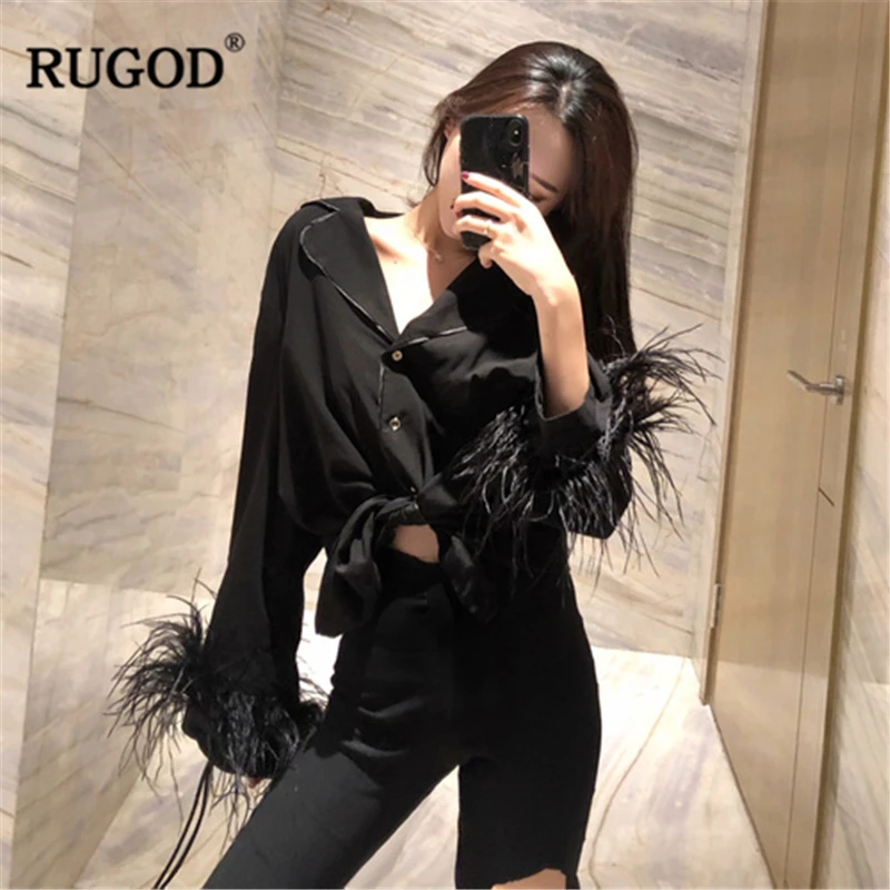 RUGOD/2019 Новое поступление женская черная рубашка однобортный воротник с длинными